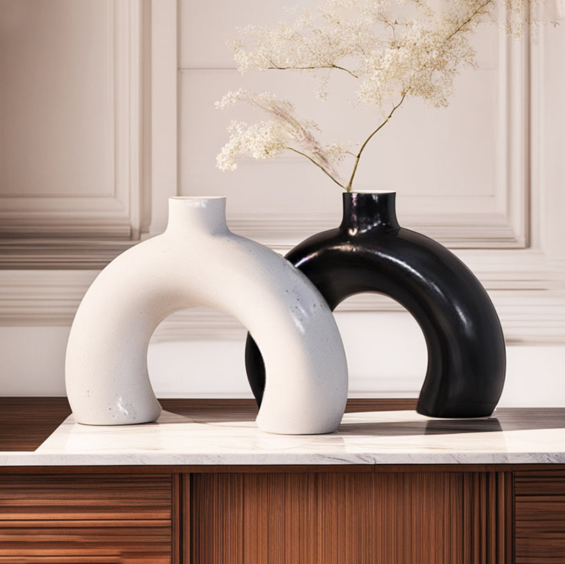 Half Donut Vase - Set of 2 (Black and White)