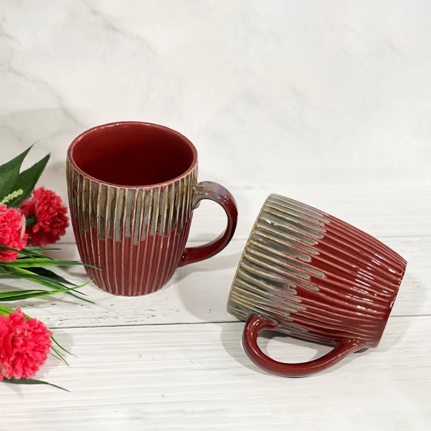 Crimson Fluted Coffee Mugs