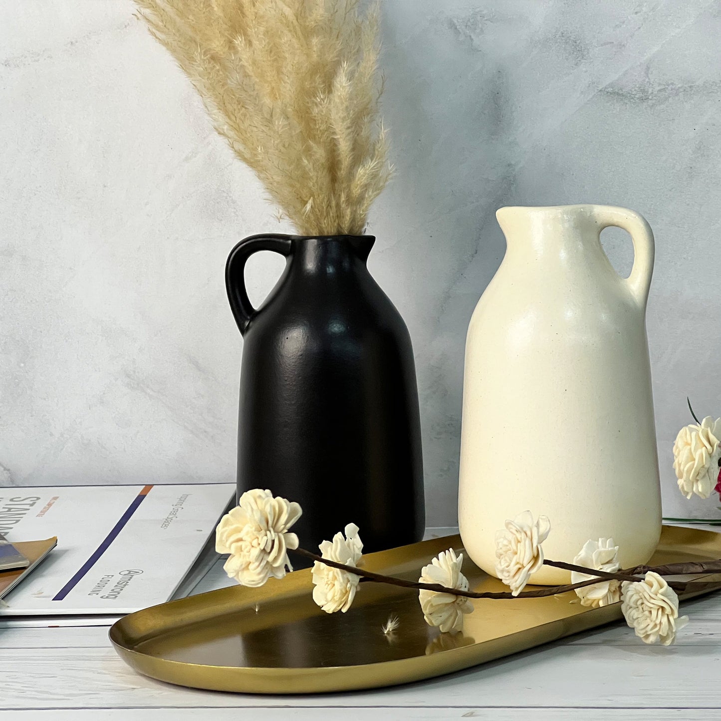 Milk Jar Vase - Set of 2 (Black and White)