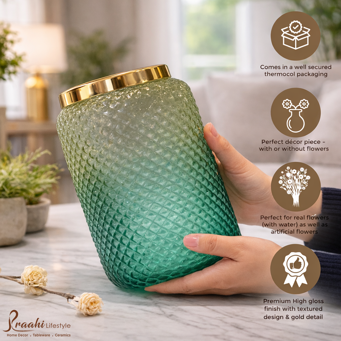 Jar Glass Vase | Green | 7.2 inches Height