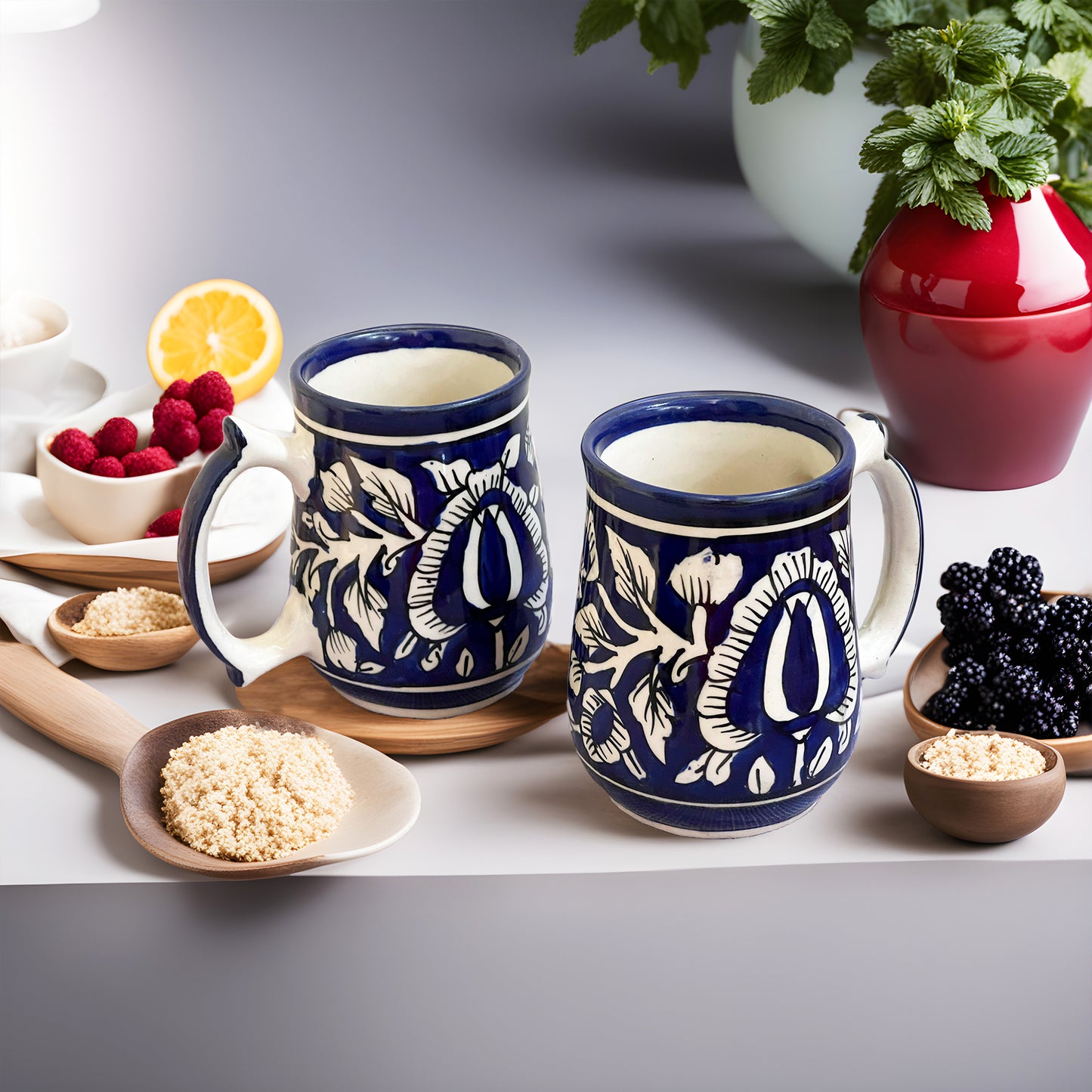 Blue Pottery Ceramic Beer Mug - Set of 2