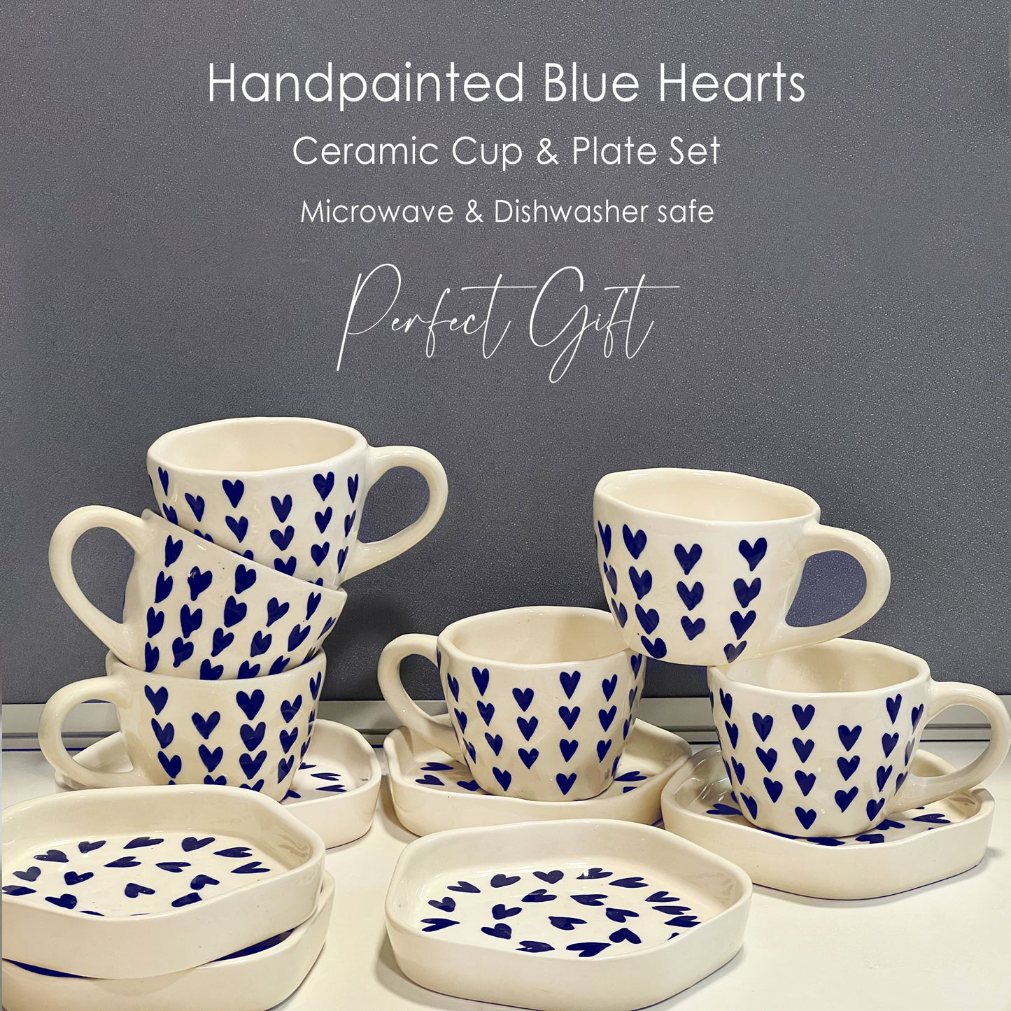 Love Latte Coffee Cup & Plate Set | Blue Heart