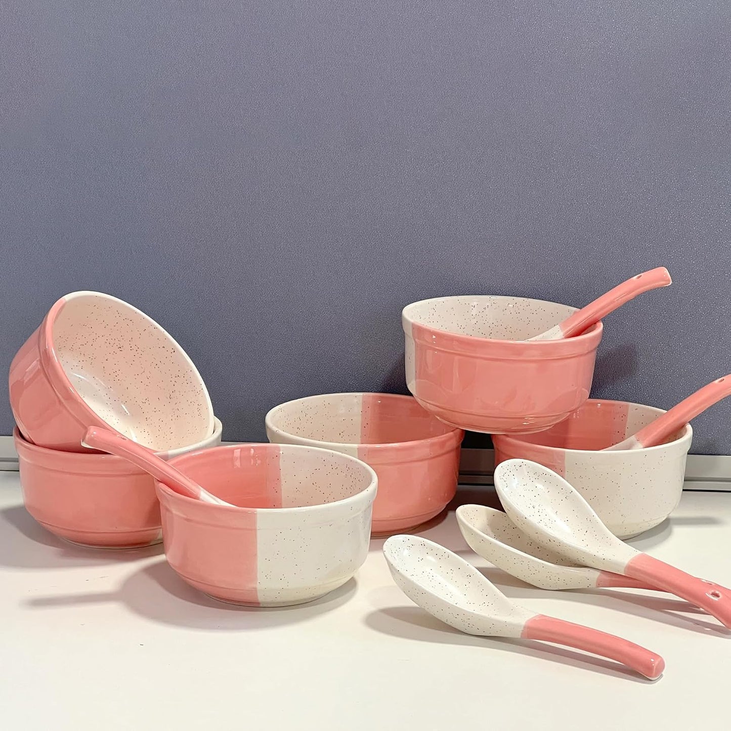 Ceramic Soup Bowl Set with Spoon - Set of 6