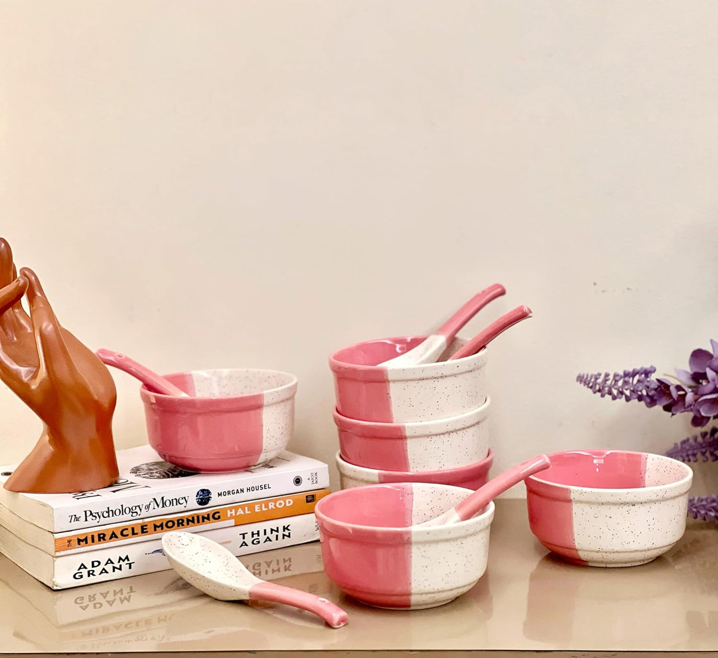Ceramic Soup Bowl Set with Spoon - Set of 6