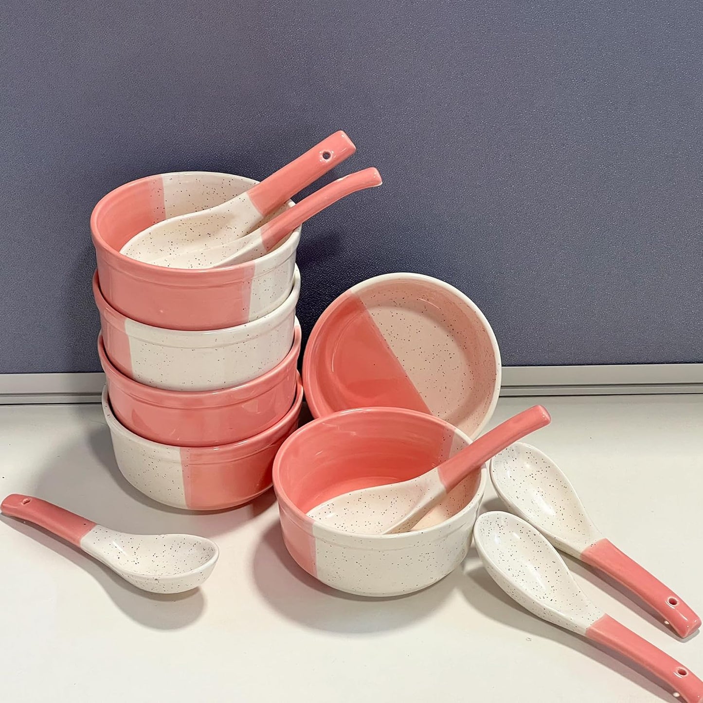 Ceramic Soup Bowl Set with Spoon - Set of 6