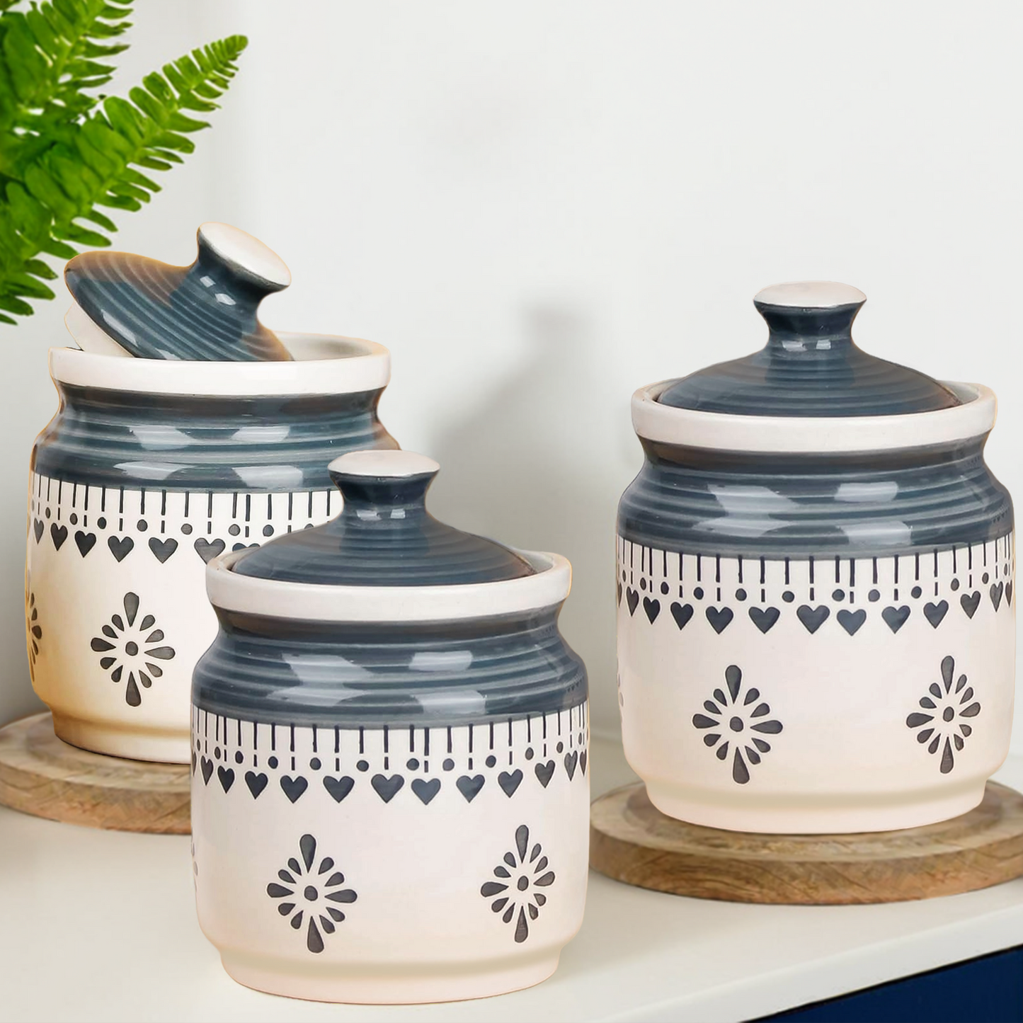 Ceramic Pickle Jars Set | Grey | 650 ML each