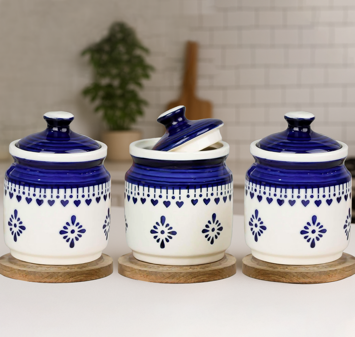 Ceramic Pickle Jars Set | Blue | 650 ML each