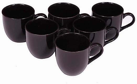 Black Glossy Ceramic Tea/Coffee Cup - Set of 6