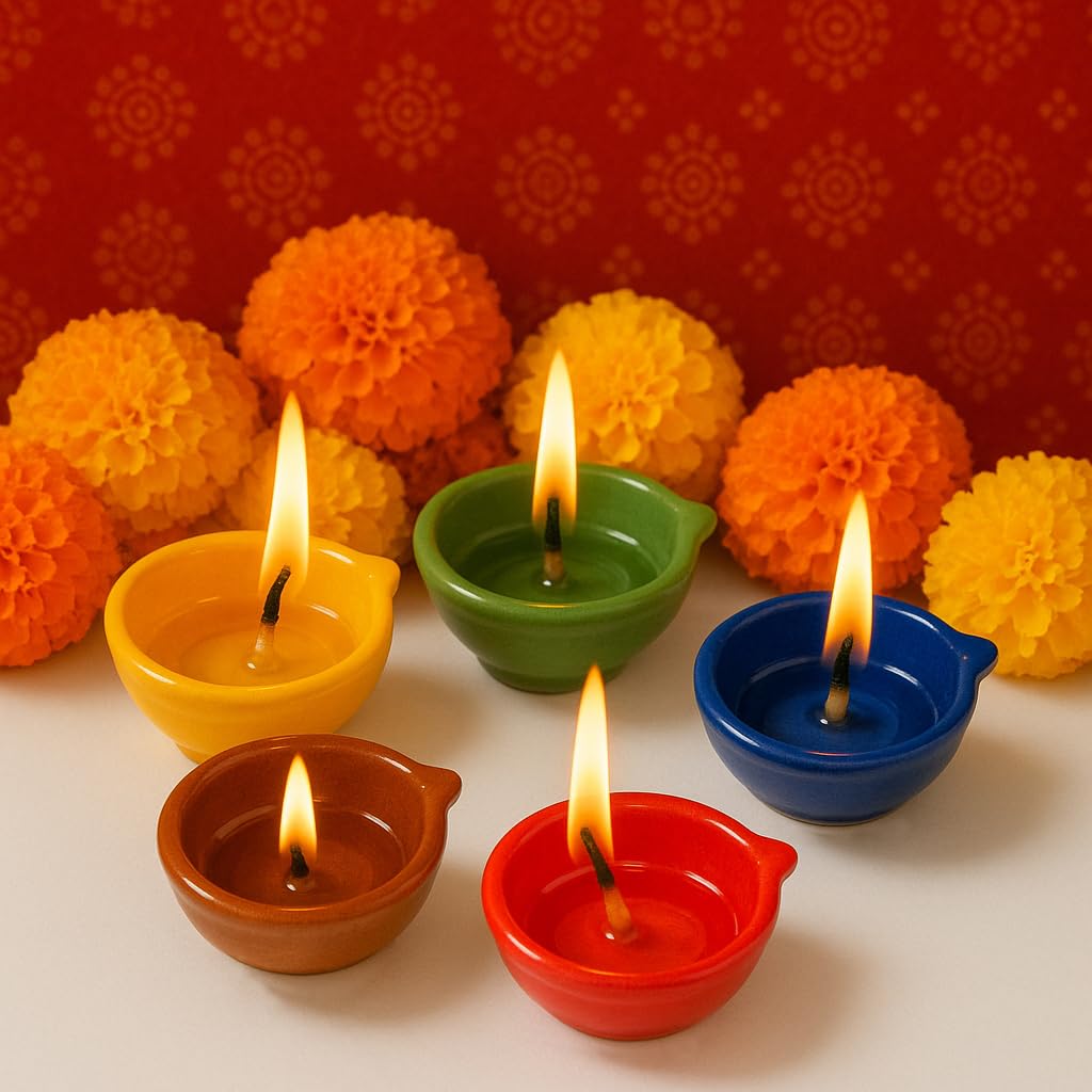 Decorative Ceramic Handmade Diya Set | Pack Of 10 | Multicolour Combo 1