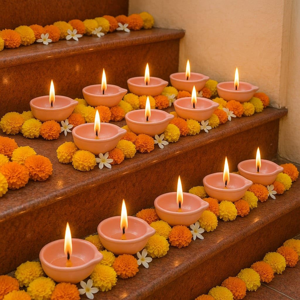Decorative Ceramic Handmade Diya Set | Pack Of 12 | Pastel Pink Colour