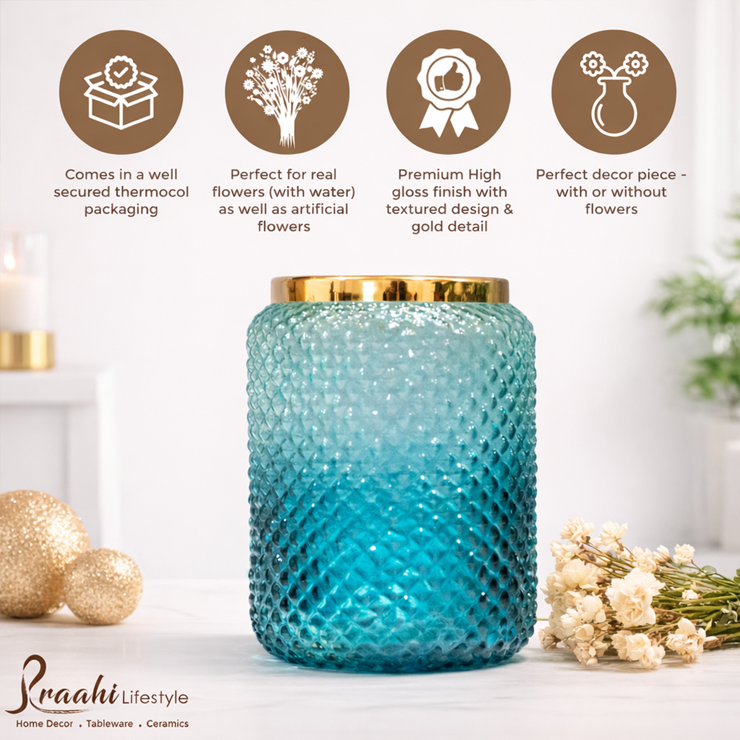 Jar Glass Vase | Blue | 7.2 inches Height