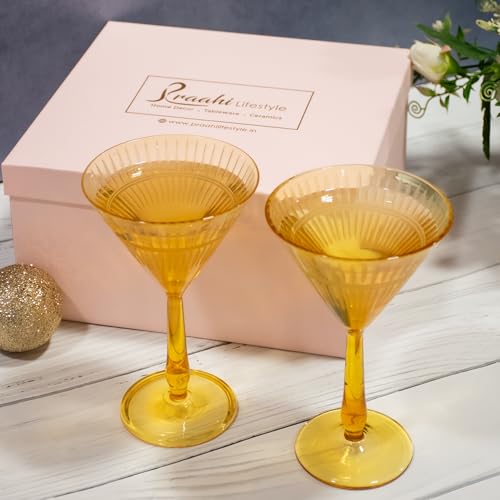 Premium Martini Glasses set (270ml,Set of 2, Amber)