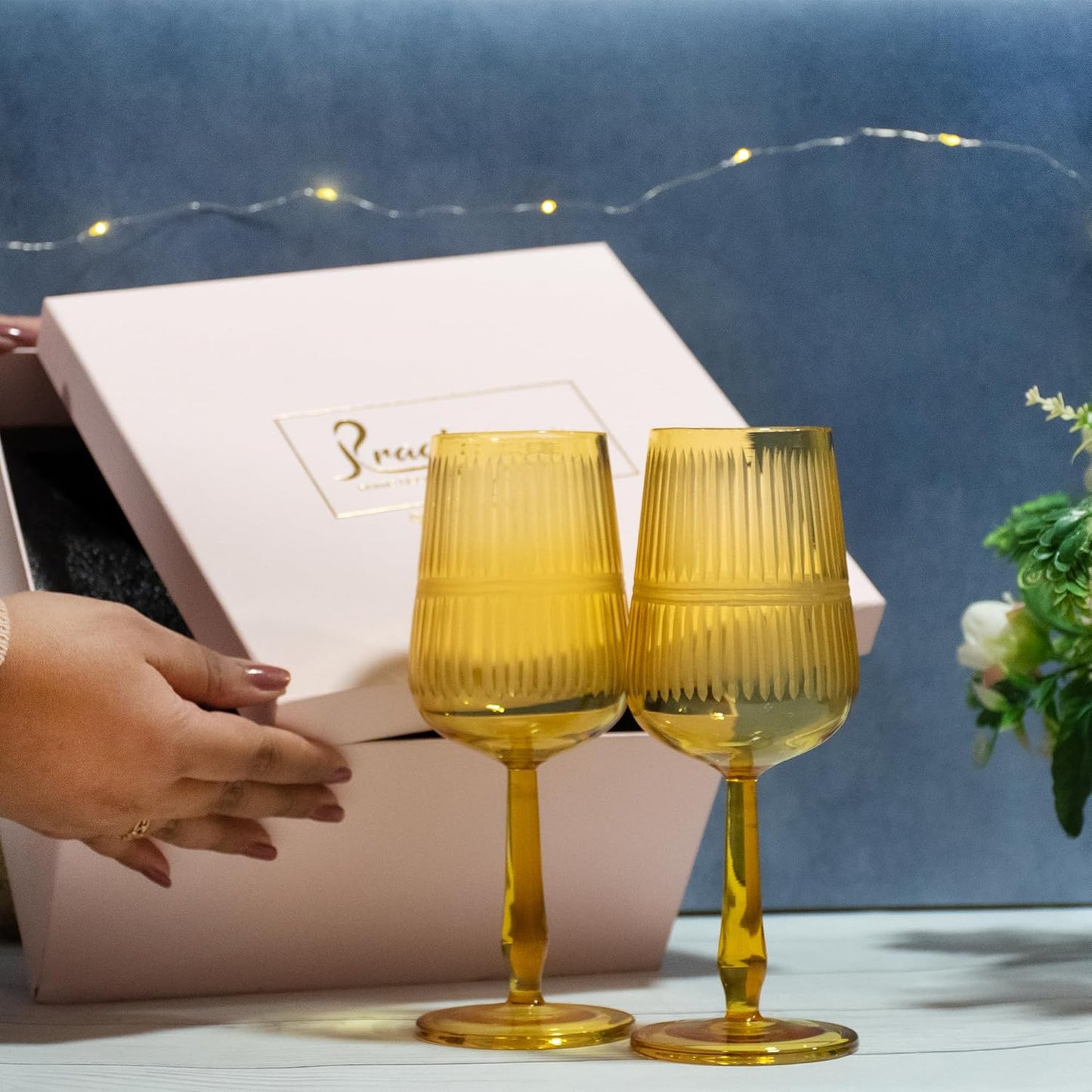 Premium Wine Glasses With Gift Box (Set of 2, Amber)