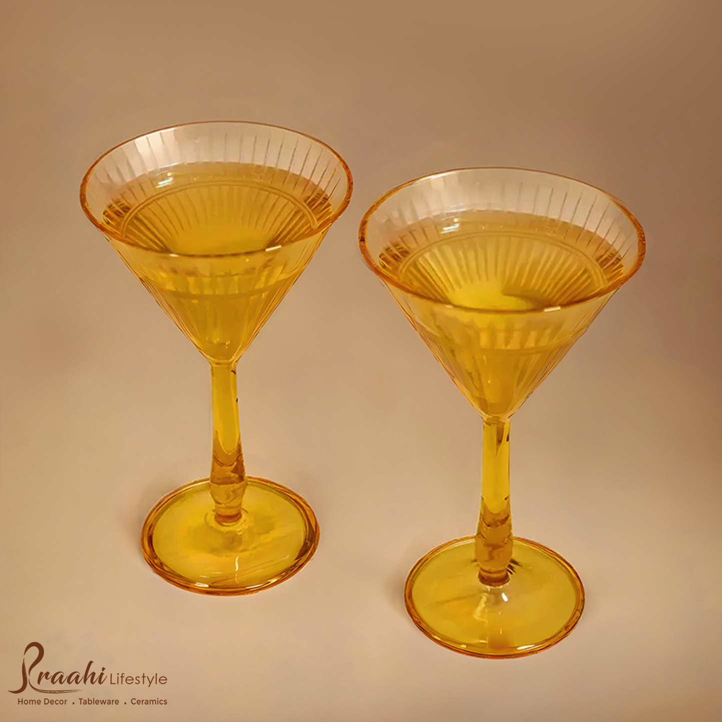 Premium Martini Glasses With Gift Box (Set of 2, Amber)
