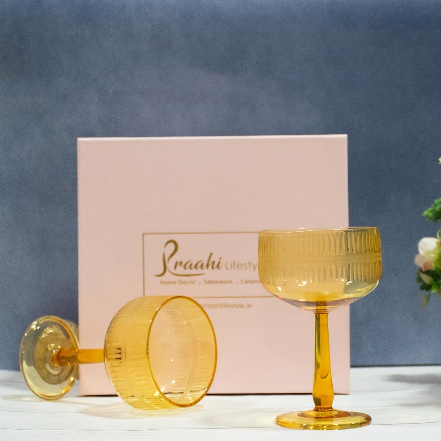 Premium Coupe Glasses With Gift Box (Set of 2, Amber color)