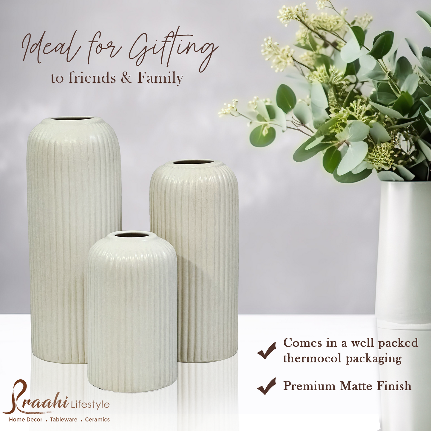 White Fluted Vases Combo | Set of 3