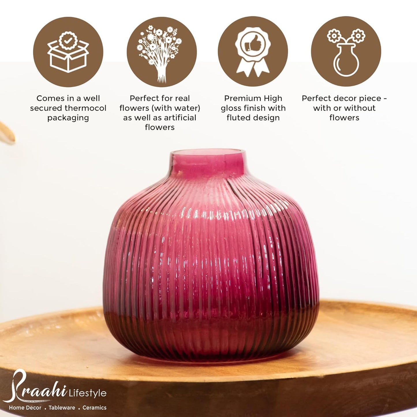 Fluted Glass Vases Combo set | Pink | 6 inches, 8.5 inches