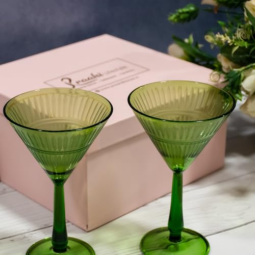 Premium Martini Glasses set (270ml,Set of 2, Emerald Green)