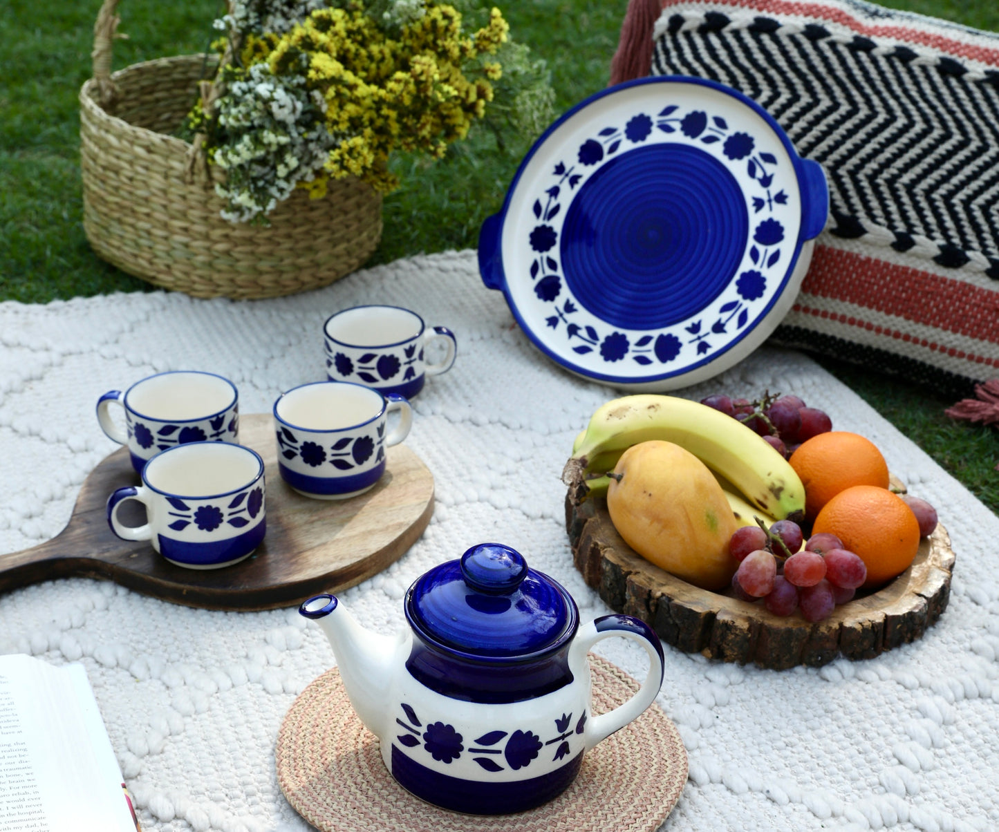 tea cup set with kettle and serving tray