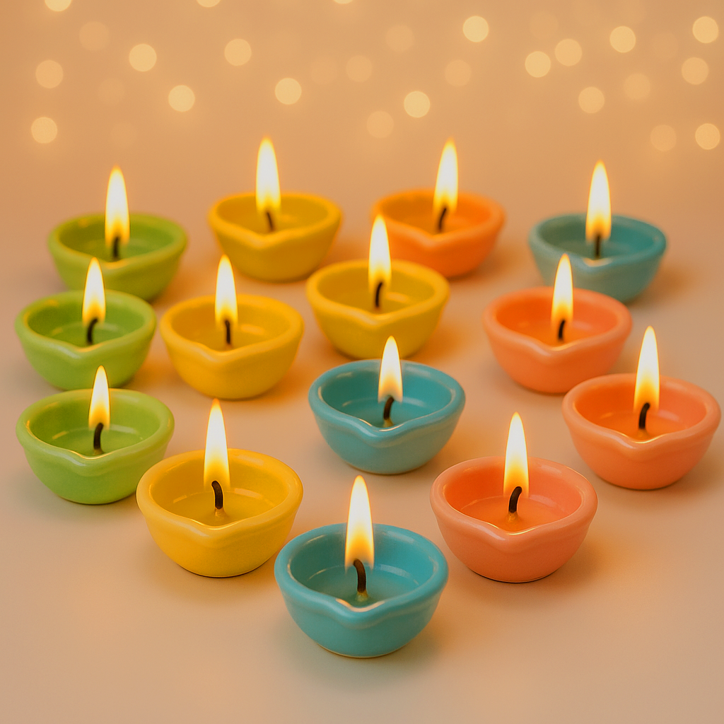 Decorative Ceramic Handmade Diya Set | Pack Of 12 | Multicolour Combo 2