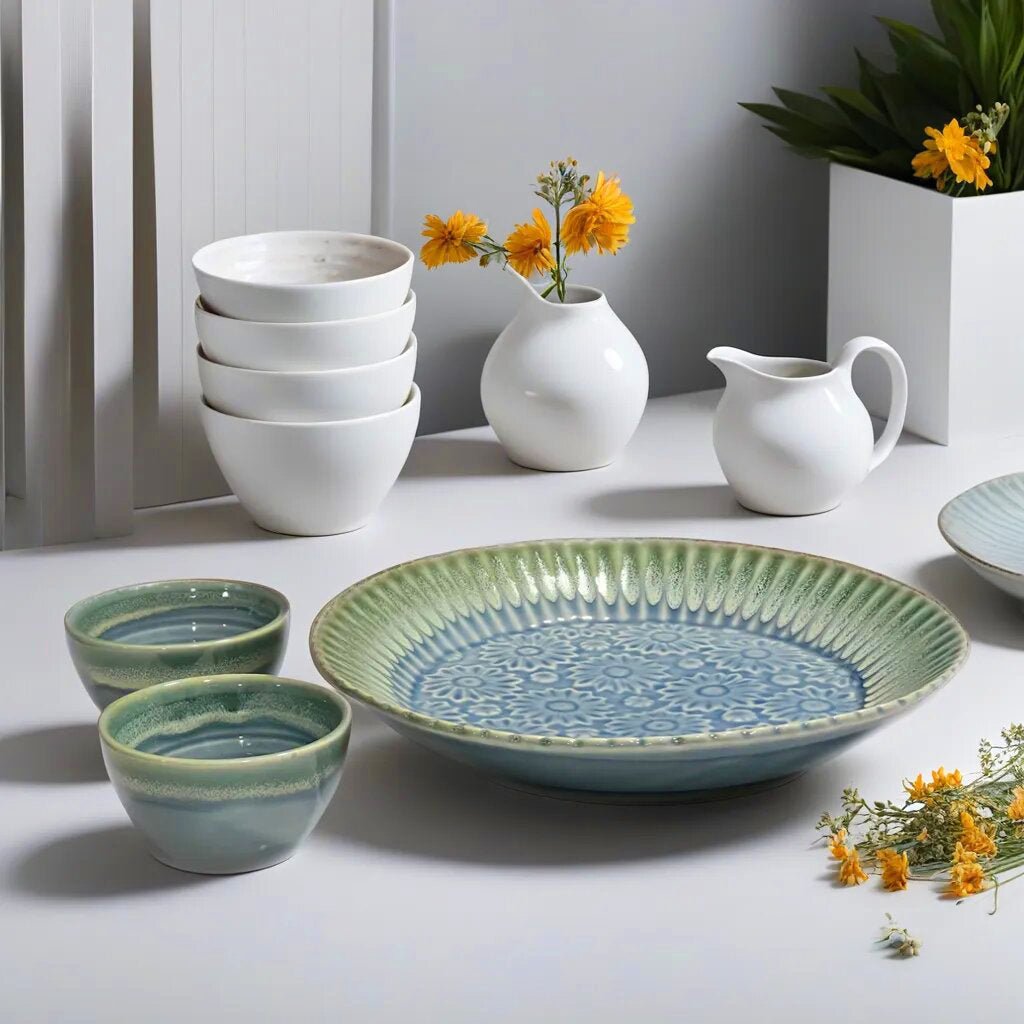 Ceramic Handcrafted Studio Pottery Serving Platters with Bowls