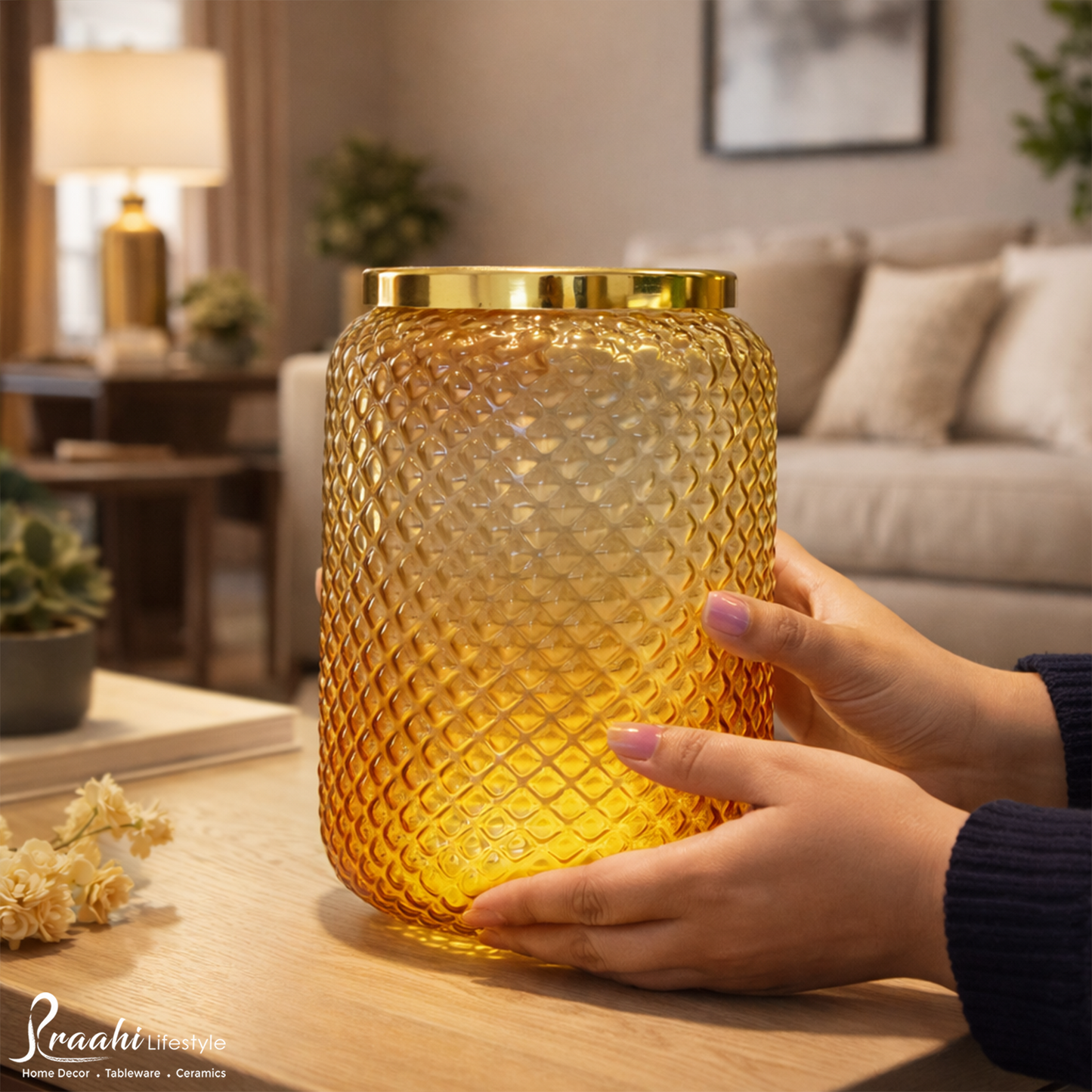 Jar Glass Vase | Amber | 7.2 inches Height