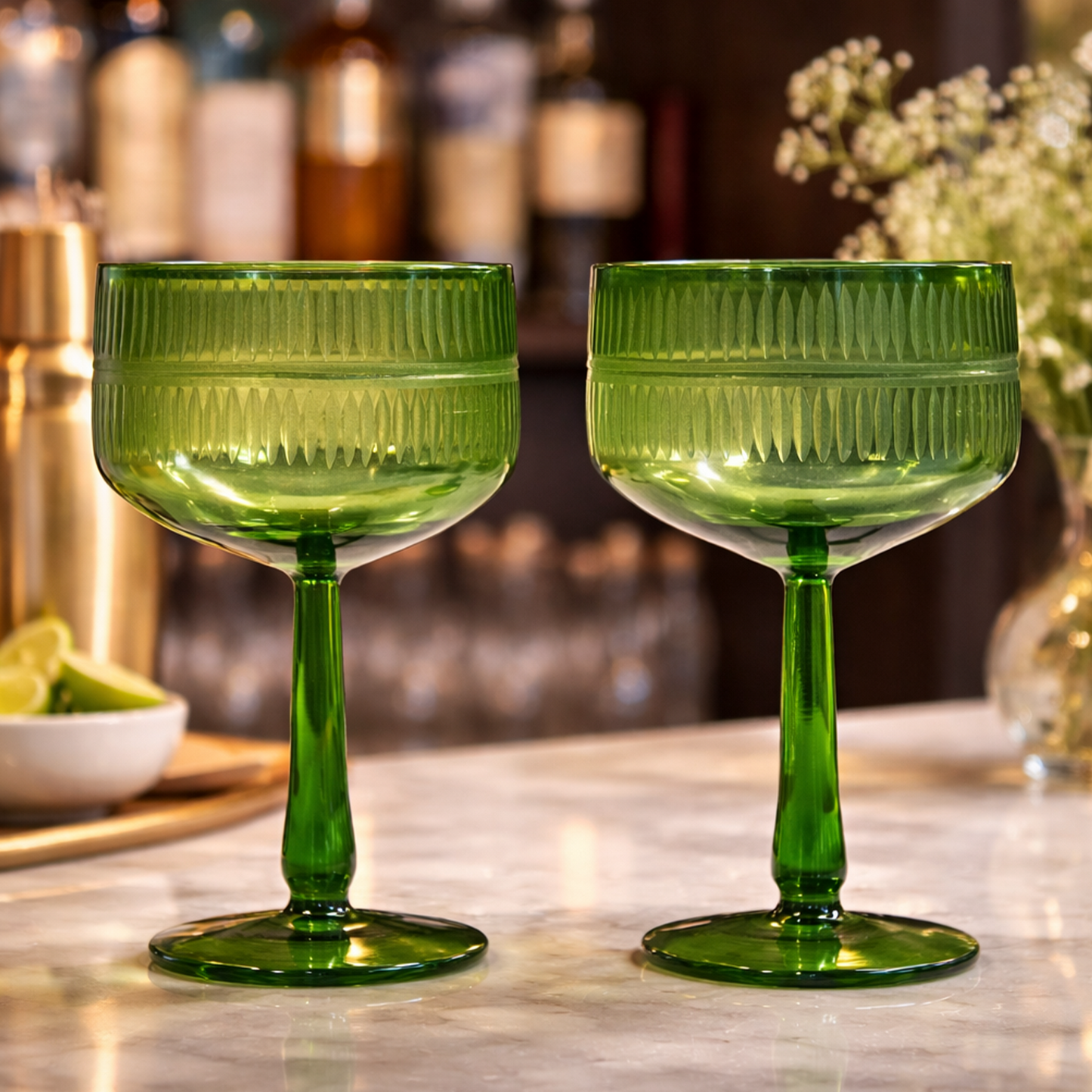 Premium Coupe Glasses With Gift Box (Set of 2, Emerald Green Color)