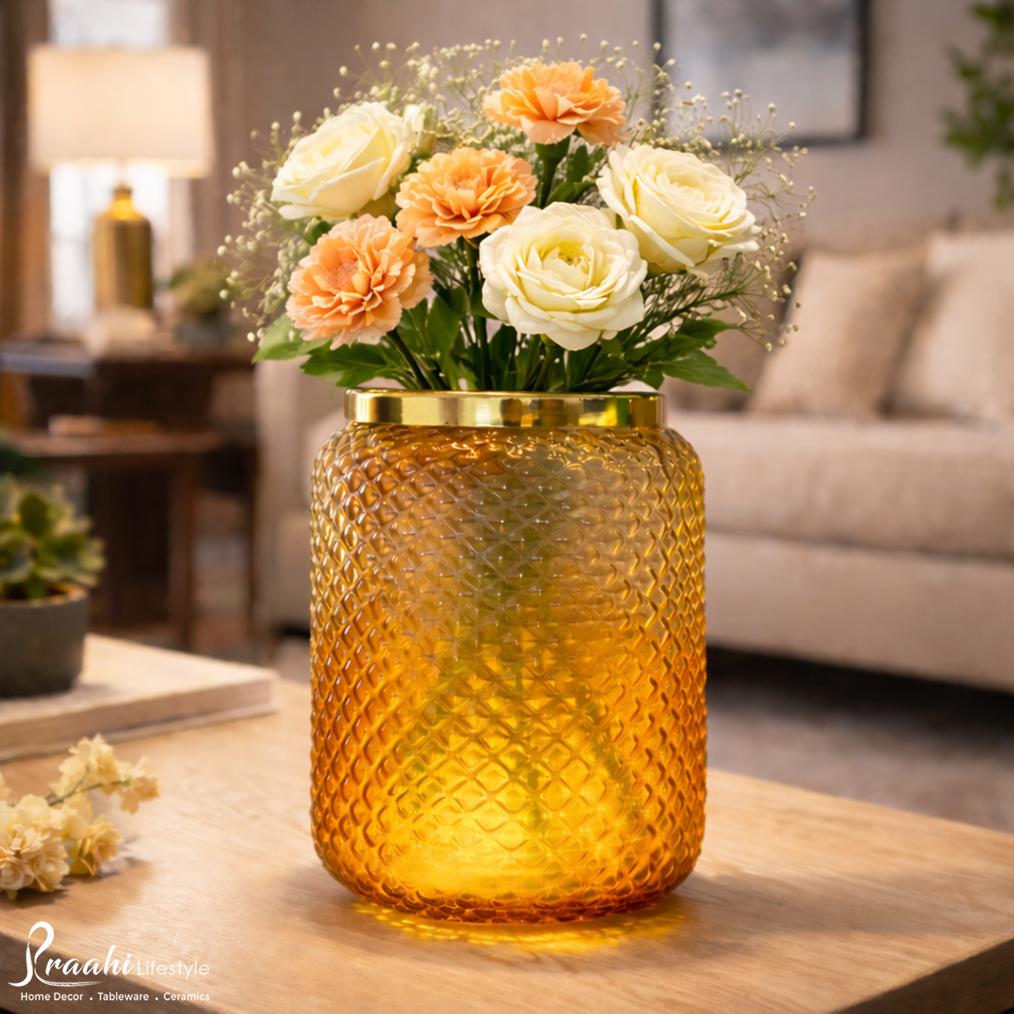 Jar Glass Vase | Amber | 7.2 inches Height