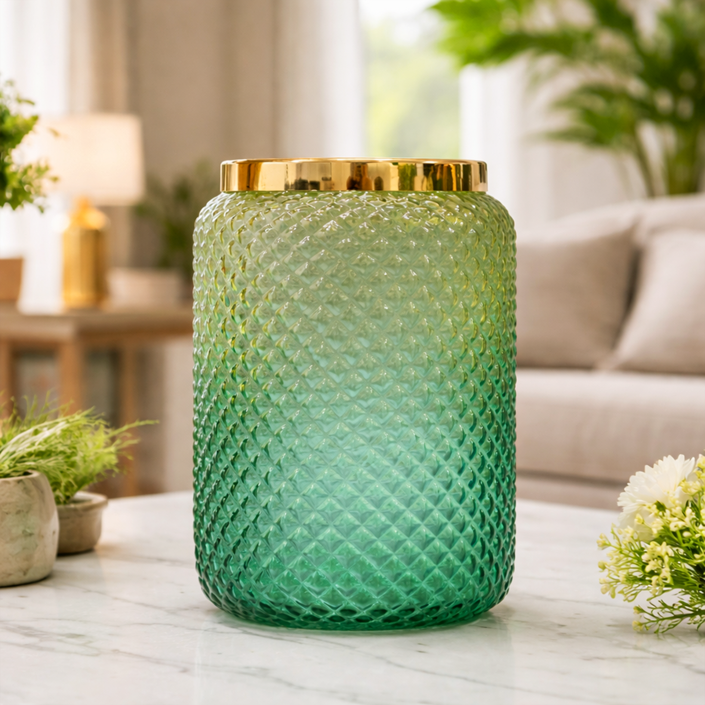 Jar Glass Vase | Green | 7.2 inches Height