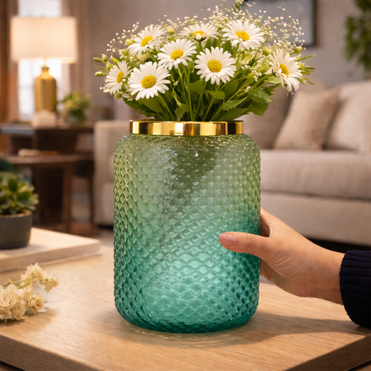 Jar Glass Vase | Green | 7.2 inches Height