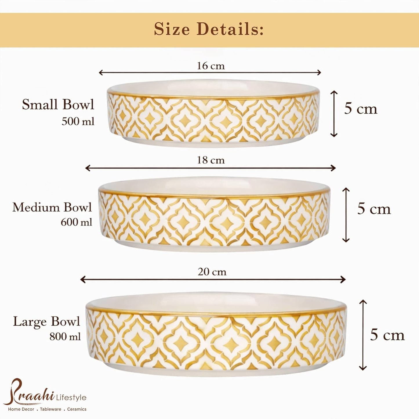 Moroccan Ceramic Salad Bowl - Set Of 3 Serving Bowl