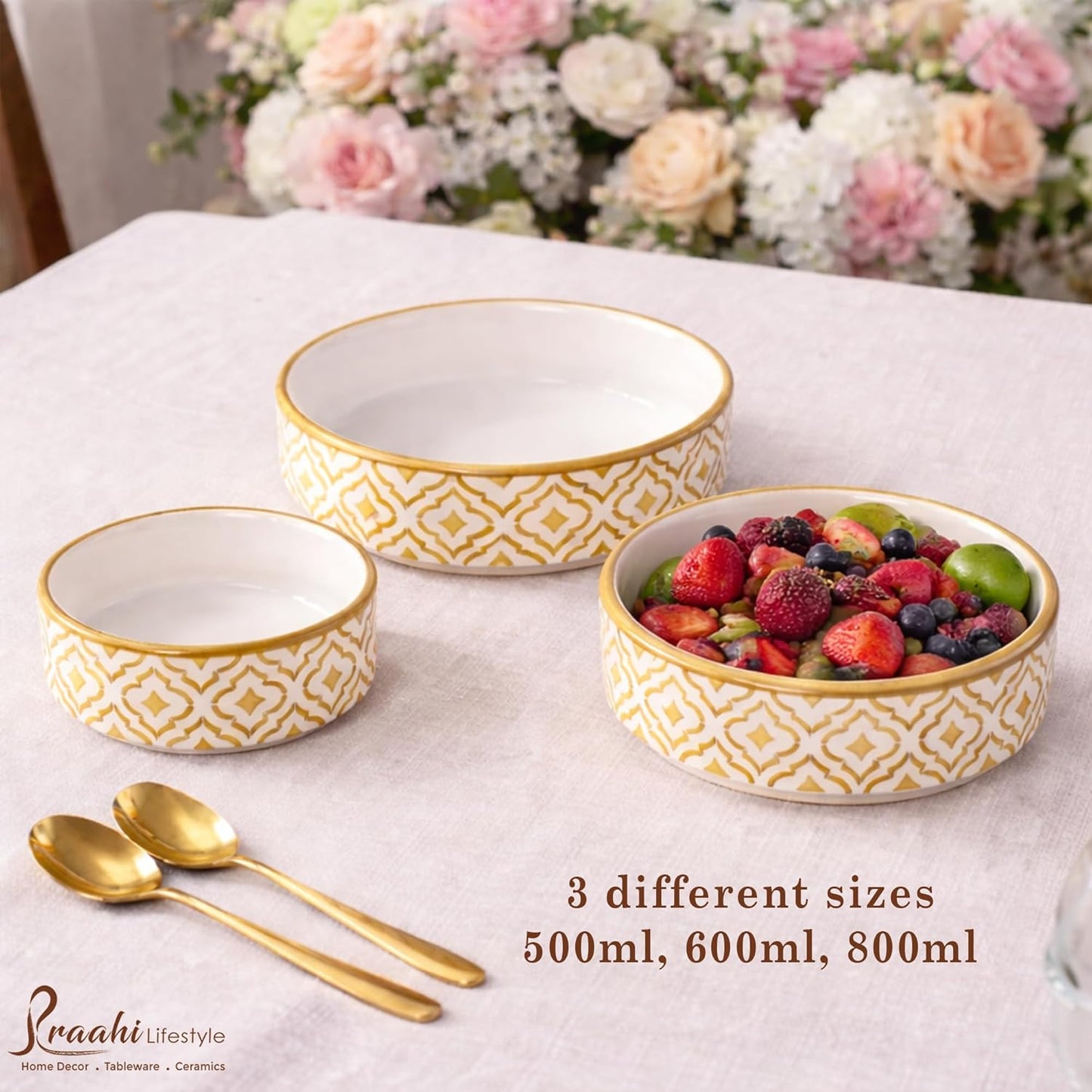 Moroccan Ceramic Salad Bowl - Set Of 3 Serving Bowl