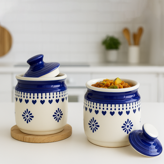 Ceramic Pickle Jars Set | Blue | 650 ML each