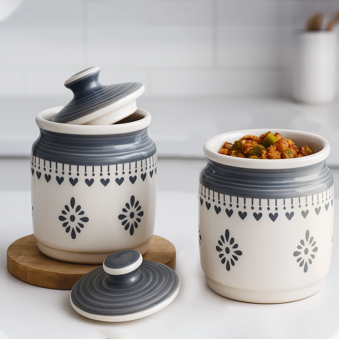Ceramic Pickle Jars Set | Grey | 650 ML each
