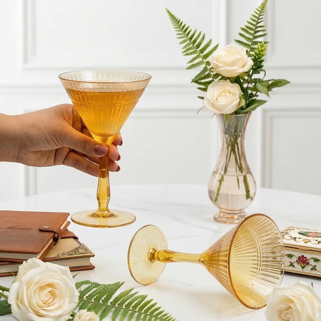 Premium Martini Glasses With Gift Box (Set of 2, Amber)