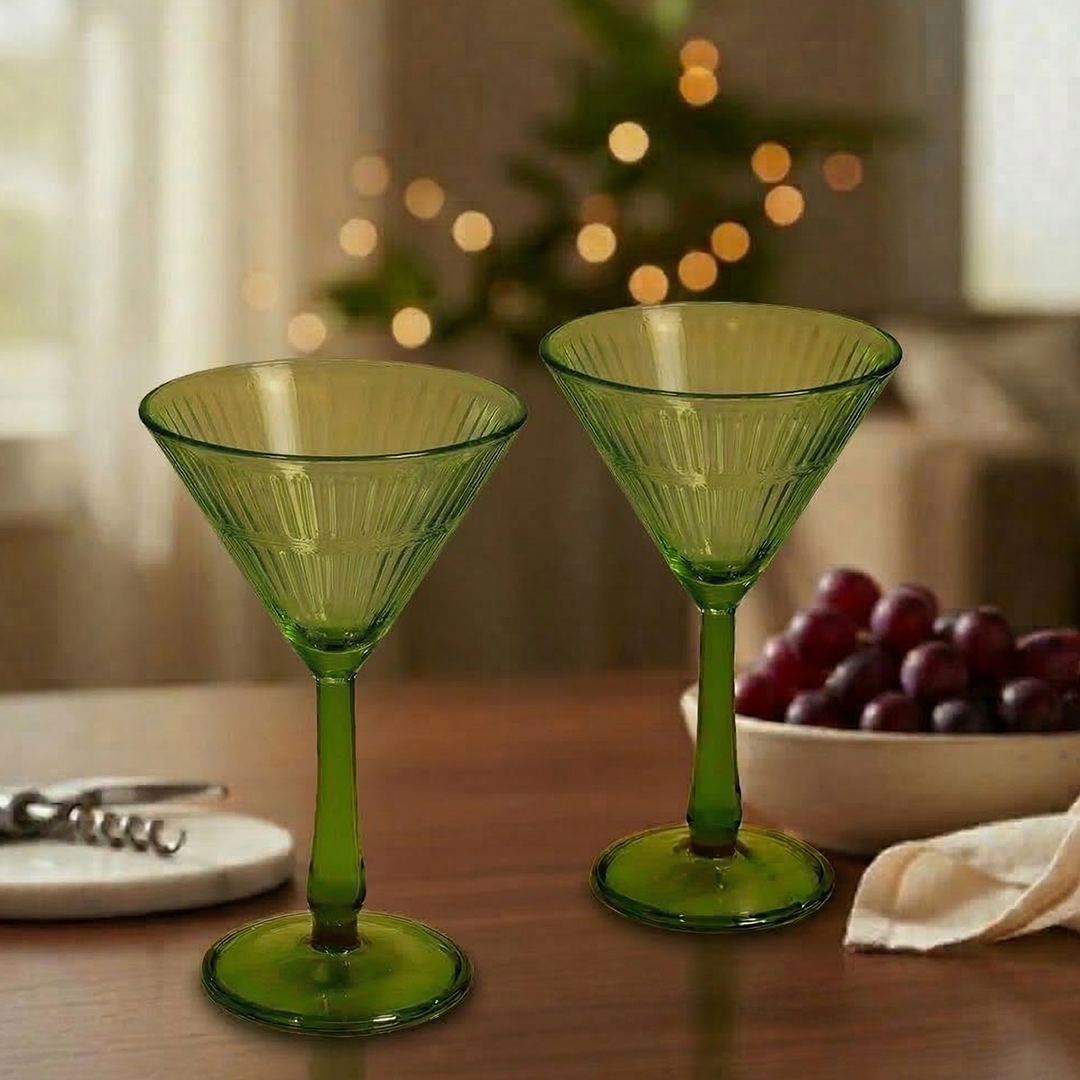 Premium Martini Glasses With Gift Box (Set of 2, Emerald Green)