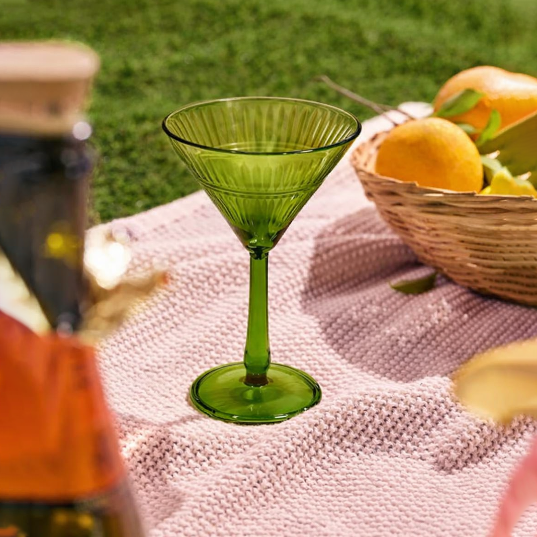 Premium Martini Glasses With Gift Box (Set of 2, Emerald Green)