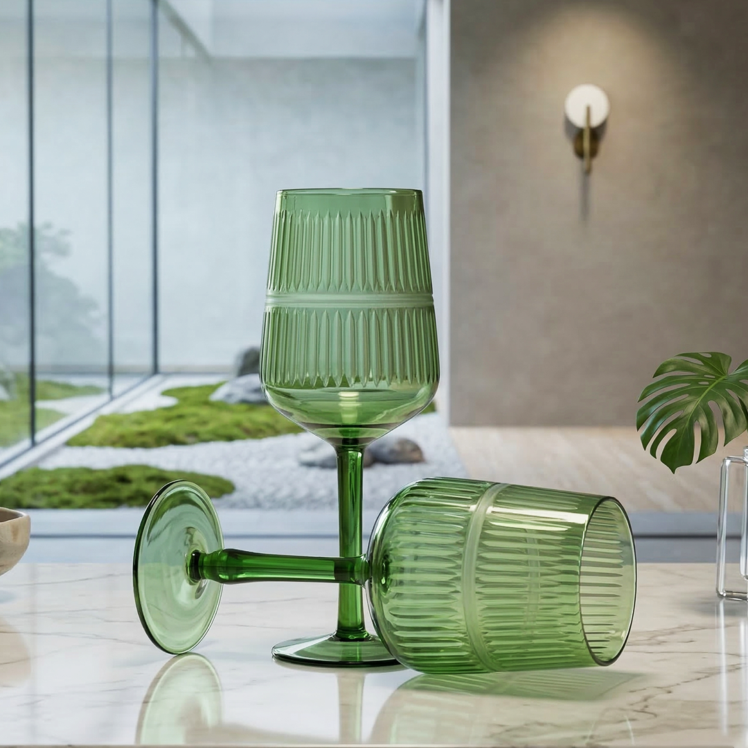 Premium Wine Glasses (360ml, Set of 2, Emerald Green)