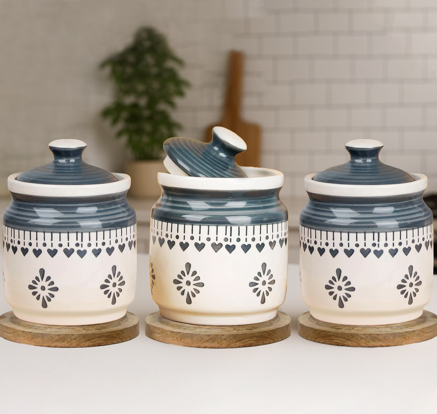 Ceramic Pickle Jars Set | Grey | 650 ML each