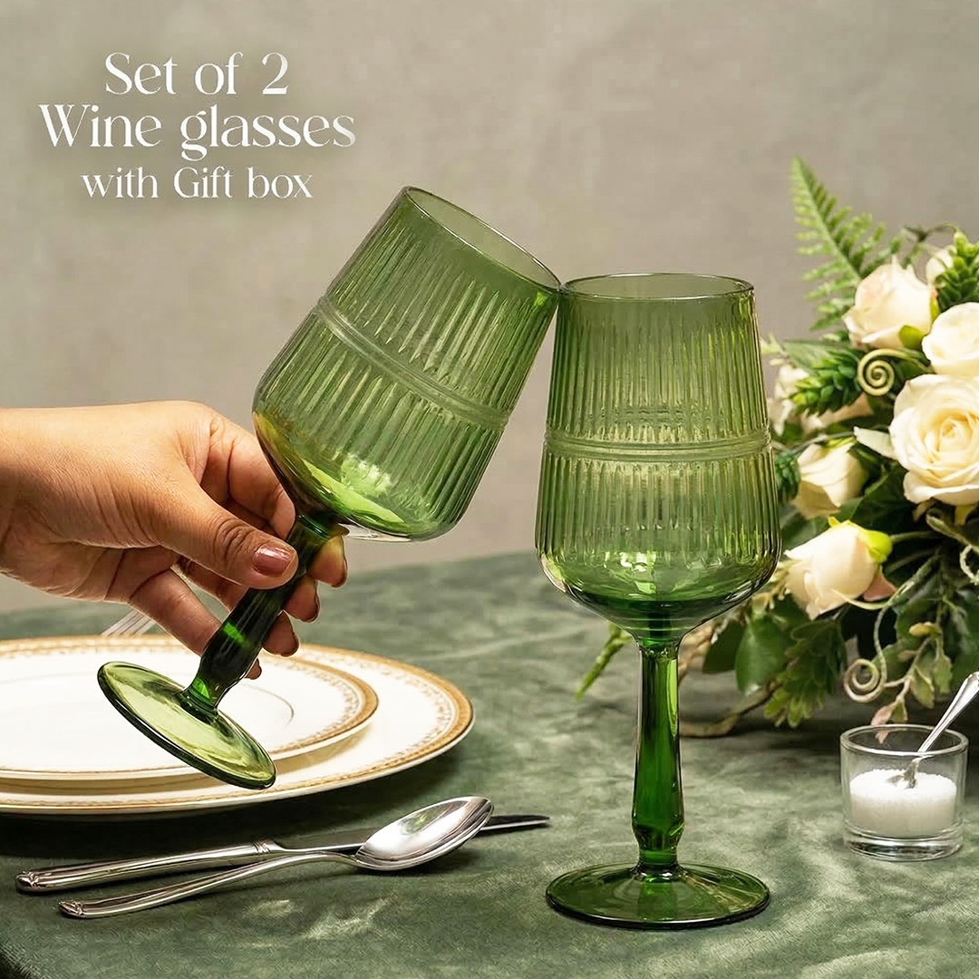 Premium Wine Glasses (360ml, Set of 2, Emerald Green)
