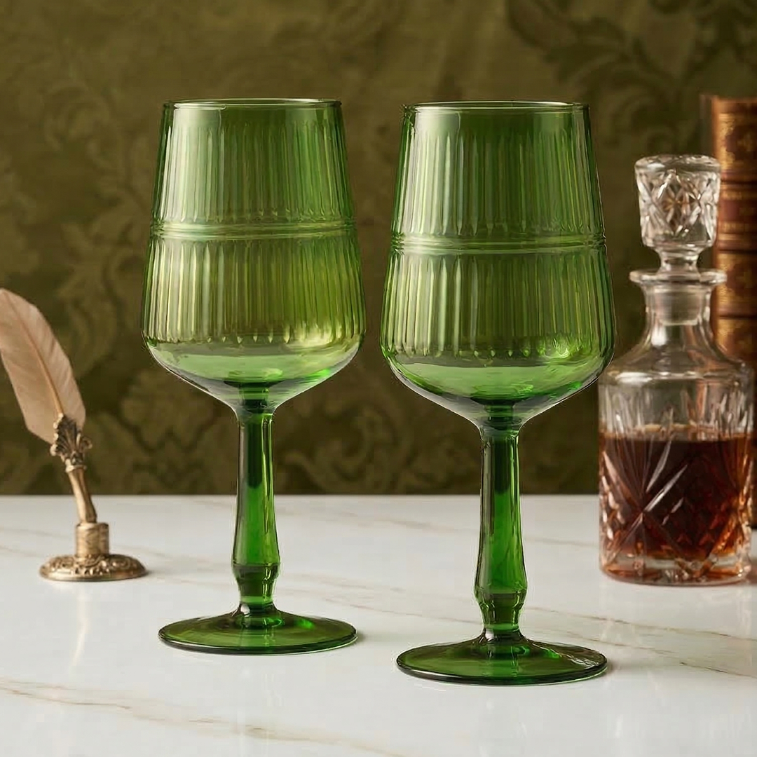 Premium Wine Glasses (360ml, Set of 2, Emerald Green)
