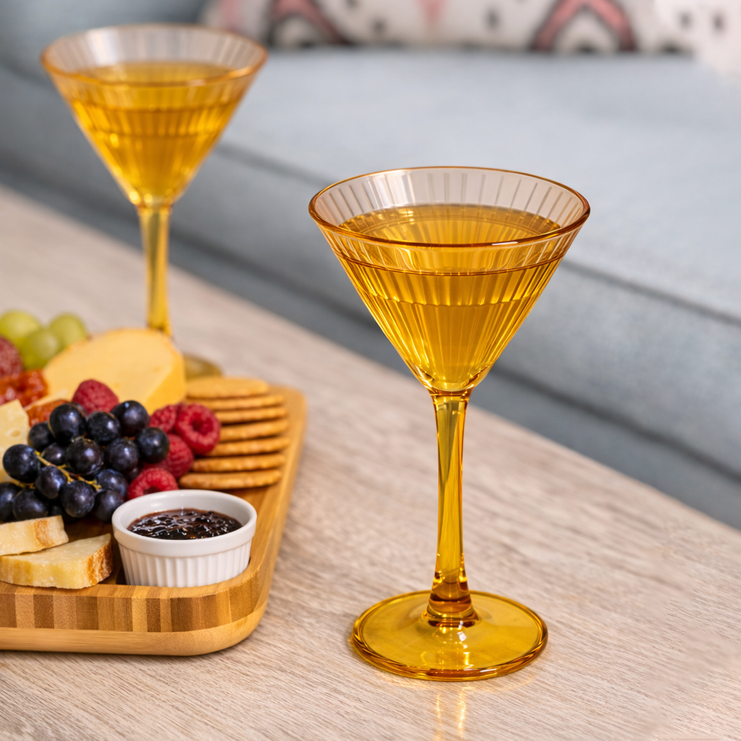 Premium Martini Glasses With Gift Box (Set of 2, Amber)