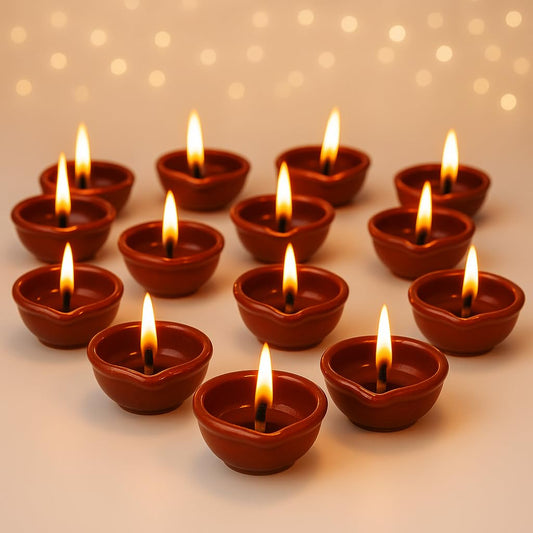 Decorative Ceramic Handmade Diya Set | Pack Of 12 | Brown Colour
