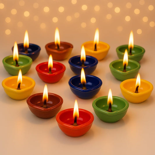 Decorative Ceramic Handmade Diya Set | Pack Of 10 | Multicolour Combo 1