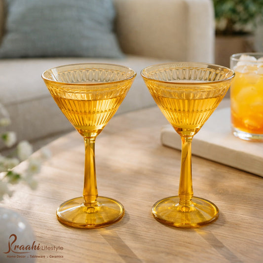 Premium Martini Glasses With Gift Box (Set of 2, Amber)