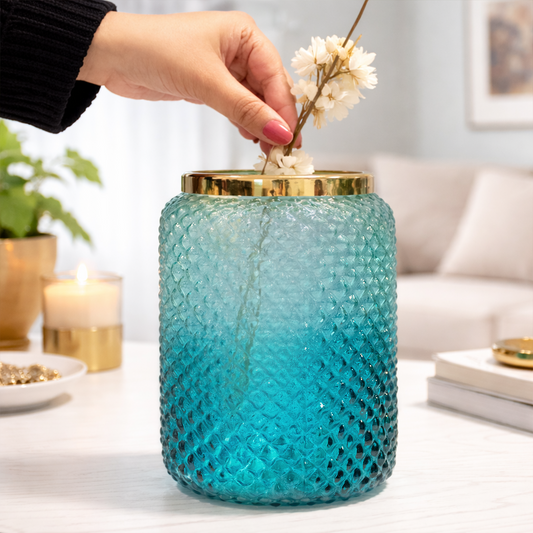 Jar Glass Vase | Blue | 7.2 inches Height