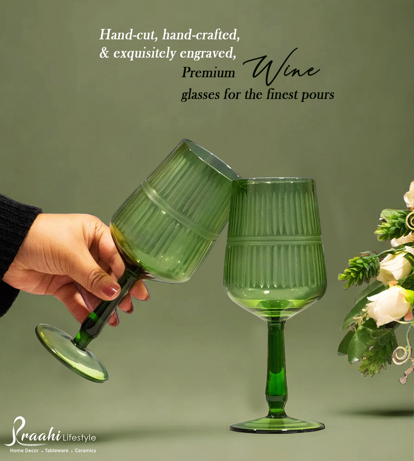 Premium Wine Glasses (360ml, Set of 2, Emerald Green)