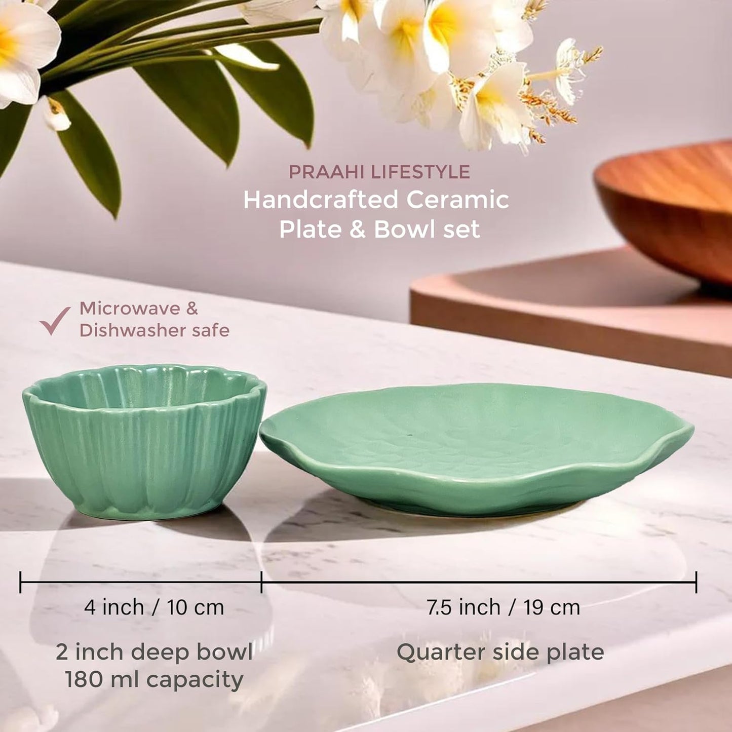 Premium Ceramic Plates and Bowls Set (Sage Green Matte Finish) Set of 4 Plates + 4 Bowls
