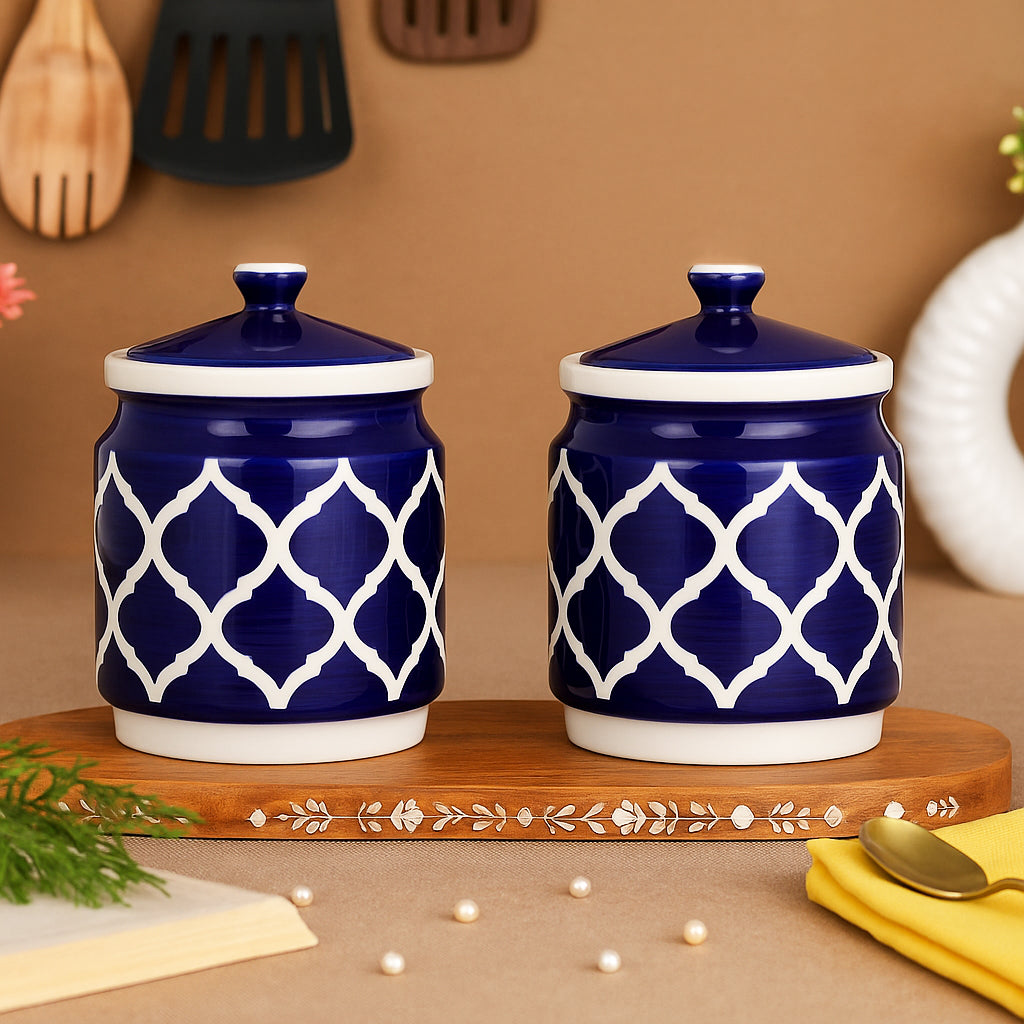 Ceramic Pickle Jars Set | Moroccan Blue | 650 ML each