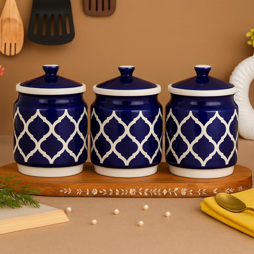 Ceramic Pickle Jars Set | Moroccan Blue | 650 ML each